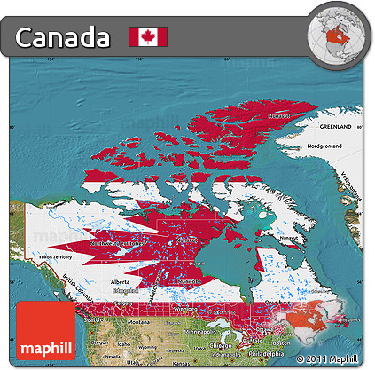Flag Map of Canada, satellite outside, flag rotated