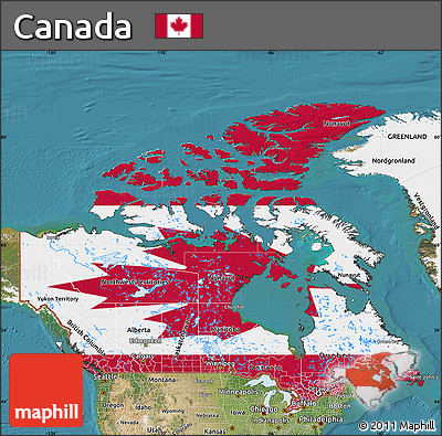 Flag Map of Canada, satellite outside, flag rotated
