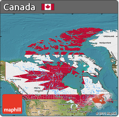 Flag Map of Canada, satellite outside, flag rotated