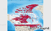 Flag Map of Canada, shaded relief outside, bathymetry sea, flag rotated