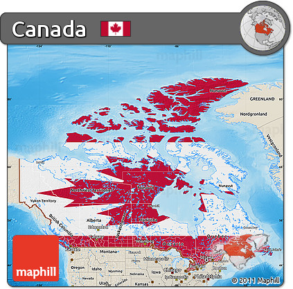 Flag Map of Canada, shaded relief outside, flag rotated