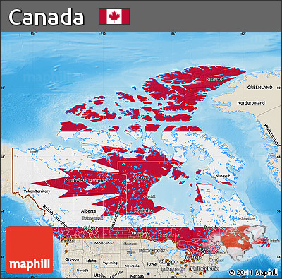Flag Map of Canada, shaded relief outside, flag rotated