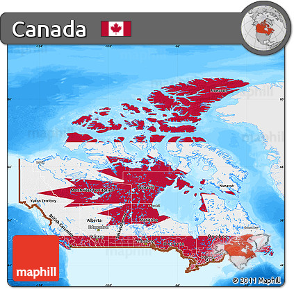 Flag Map of Canada, single color outside, bathymetry sea, flag rotated