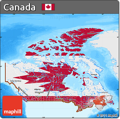 Flag Map of Canada, single color outside, bathymetry sea, flag rotated