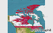 Flag Map of Canada, single color outside, satellite sea, flag rotated