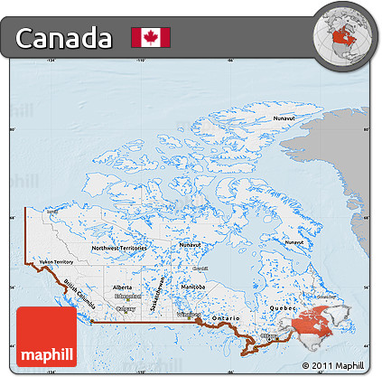 Gray Map of Canada, single color outside