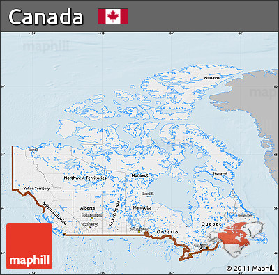 Gray Map of Canada, single color outside