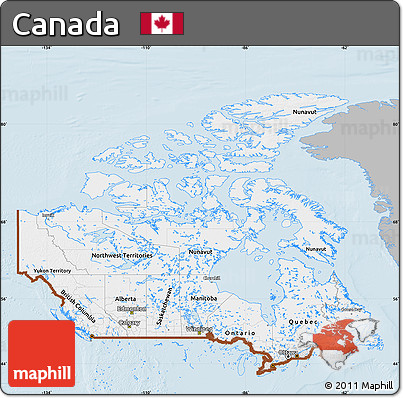 Gray Map of Canada, single color outside