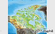Physical Map of Canada, darken, semi-desaturated, land only