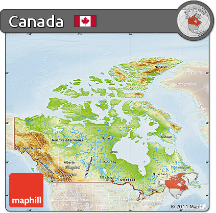 Physical Map of Canada, lighten