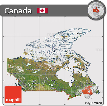 Satellite Map of Canada, cropped outside