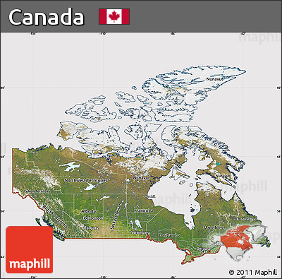 Satellite Map of Canada, cropped outside