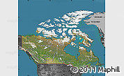 Satellite Map of Canada, darken, desaturated, land only
