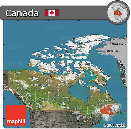Satellite Map of Canada, darken, semi-desaturated, land only