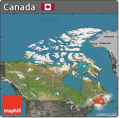 Satellite Map of Canada, darken, semi-desaturated, land only