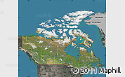 Satellite Map of Canada, darken, semi-desaturated, land only