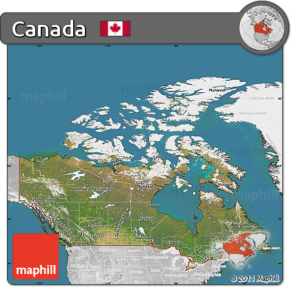 Satellite Map of Canada, lighten, desaturated, land only