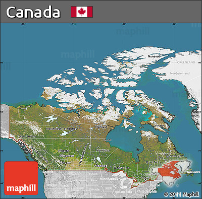 Satellite Map of Canada, lighten, desaturated, land only