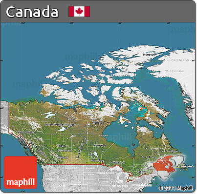 Satellite Map of Canada, lighten, desaturated, land only