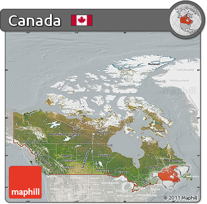 Satellite Map of Canada, lighten, semi-desaturated