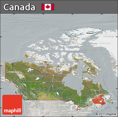 Satellite Map of Canada, lighten, semi-desaturated