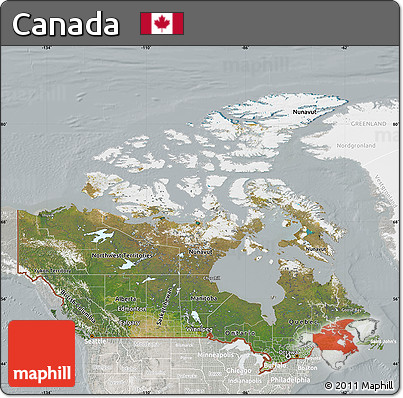 Satellite Map of Canada, lighten, semi-desaturated