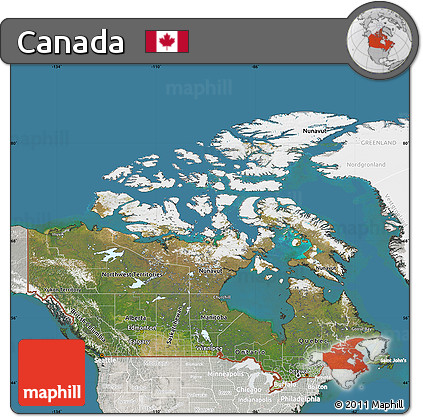 Satellite Map of Canada, lighten, semi-desaturated, land only