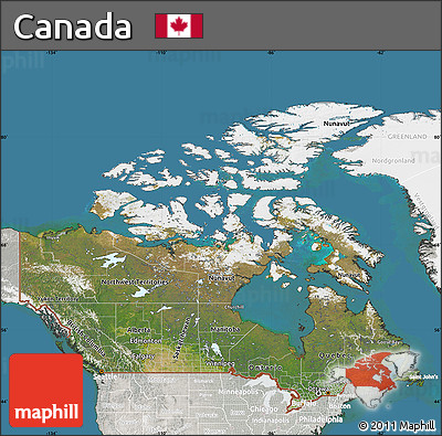 Satellite Map of Canada, lighten, semi-desaturated, land only
