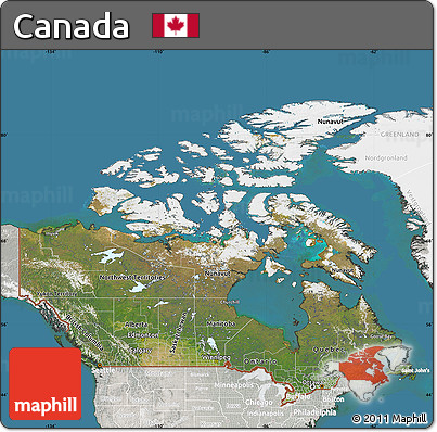 Satellite Map of Canada, lighten, semi-desaturated, land only