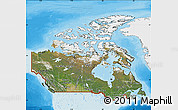 Satellite Map of Canada, single color outside, bathymetry sea, shaded relief sea