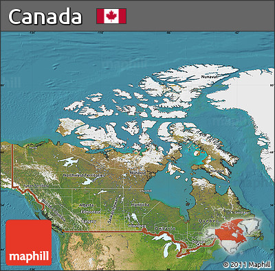 Satellite Map of Canada, single color outside