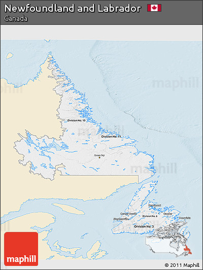 Classic Style 3D Map of Newfoundland and Labrador, single color outside