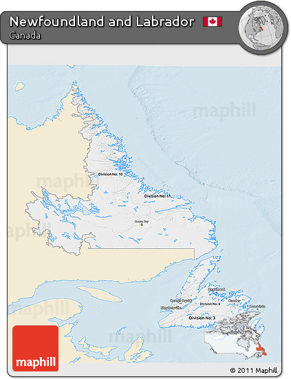 Classic Style 3D Map of Newfoundland and Labrador, single color outside