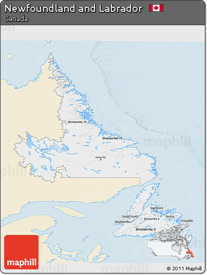 Classic Style 3D Map of Newfoundland and Labrador, single color outside