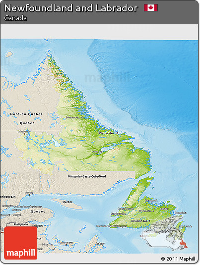 Physical 3D Map of Newfoundland and Labrador, shaded relief outside