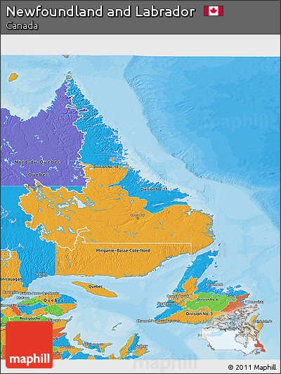 Political 3D Map of Newfoundland and Labrador