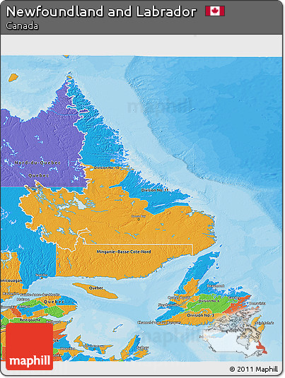 Political 3D Map of Newfoundland and Labrador