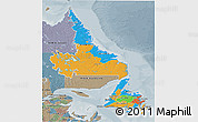 Political 3D Map of Newfoundland and Labrador, semi-desaturated