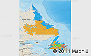 Political 3D Map of Newfoundland and Labrador, shaded relief outside