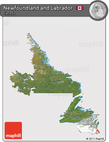 Satellite 3D Map of Newfoundland and Labrador, cropped outside