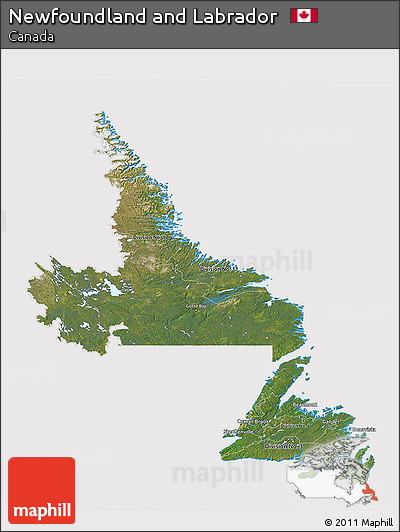 Satellite 3D Map of Newfoundland and Labrador, cropped outside