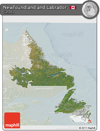 Satellite 3D Map of Newfoundland and Labrador, lighten