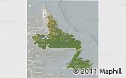 Satellite 3D Map of Newfoundland and Labrador, lighten, semi-desaturated