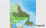 Satellite 3D Map of Newfoundland and Labrador, political shades outside