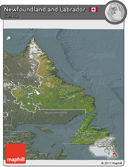 Satellite 3D Map of Newfoundland and Labrador, semi-desaturated
