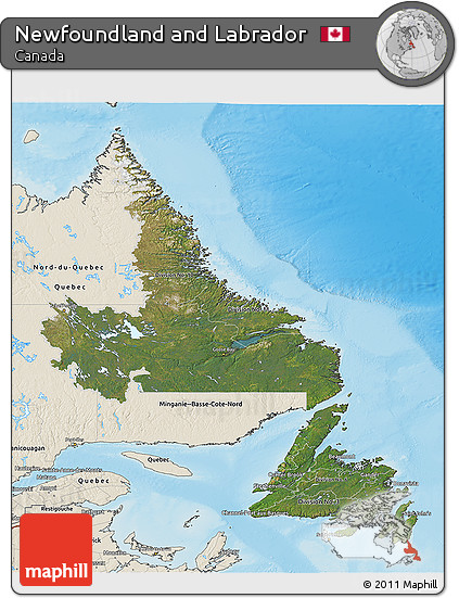 Satellite 3D Map of Newfoundland and Labrador, shaded relief outside
