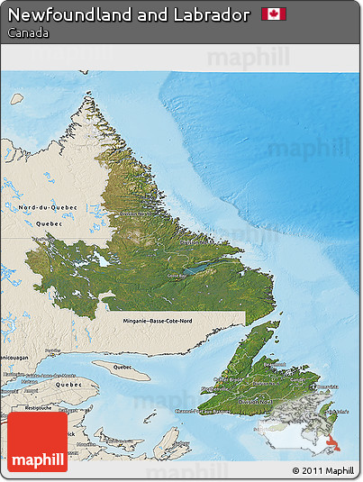 Satellite 3D Map of Newfoundland and Labrador, shaded relief outside