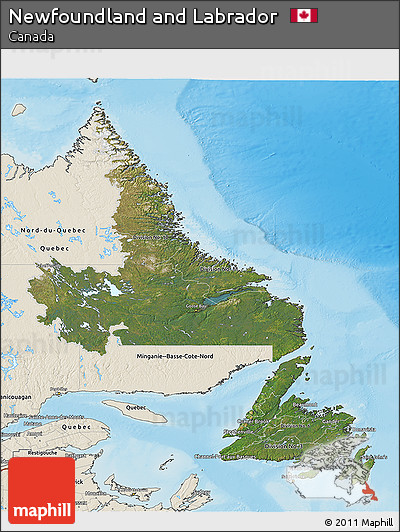 Satellite 3D Map of Newfoundland and Labrador, shaded relief outside