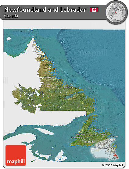 Satellite 3D Map of Newfoundland and Labrador, single color outside