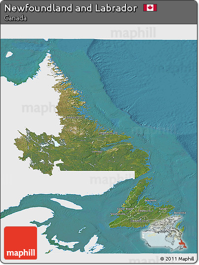 Satellite 3D Map of Newfoundland and Labrador, single color outside